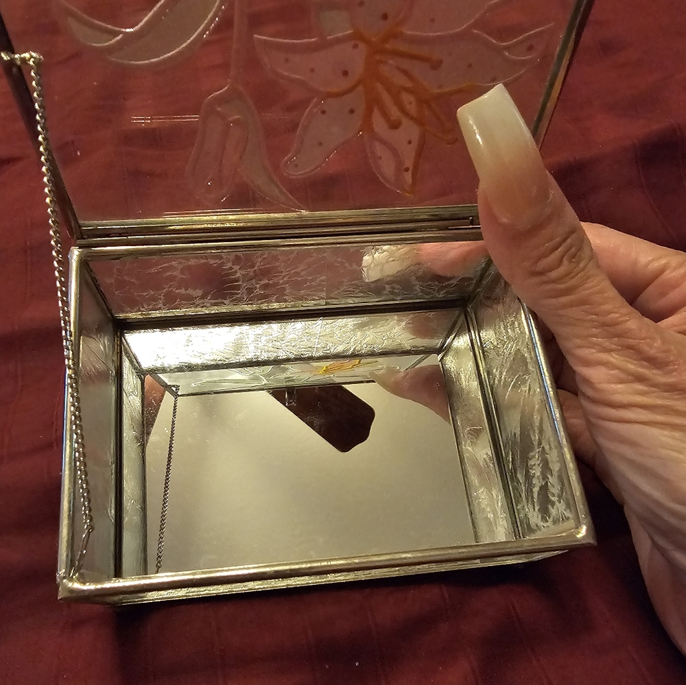 Vintage Jewelry Trinket Box Mirrored Stain Glass - Picture 5 of 6